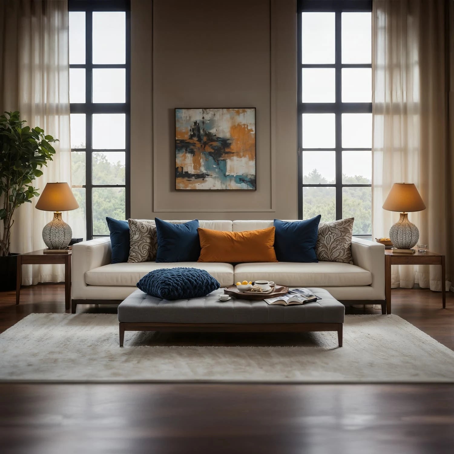 Brown Paper Coolie lamp shades in a living room