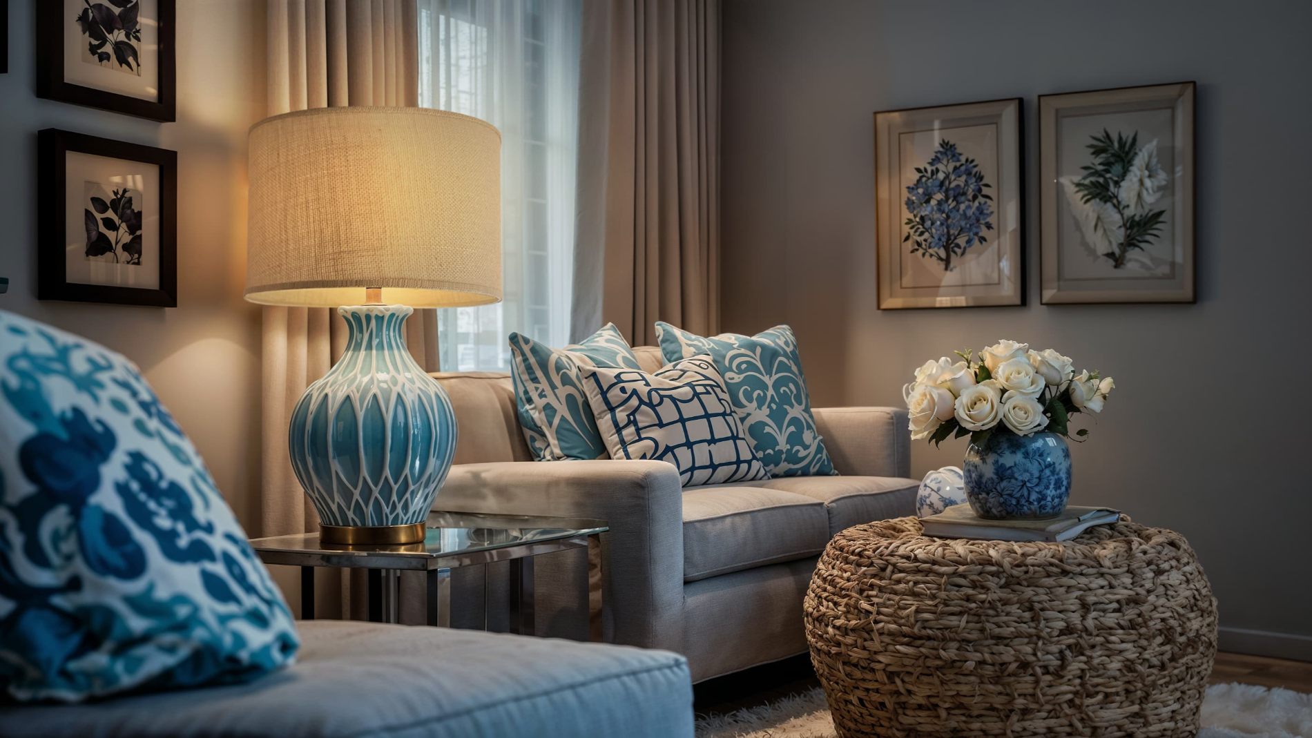 Beige Burlap Short Drum in a living room