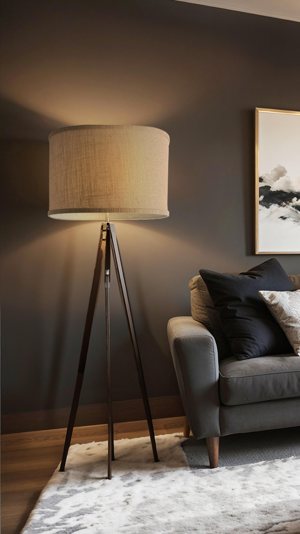 Beige Burlap Short Drum in a living room