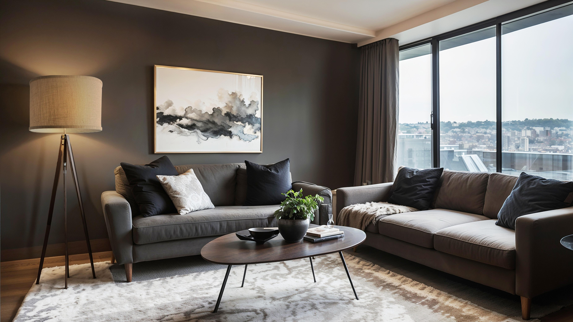 Beige Burlap Short Drum in a living room