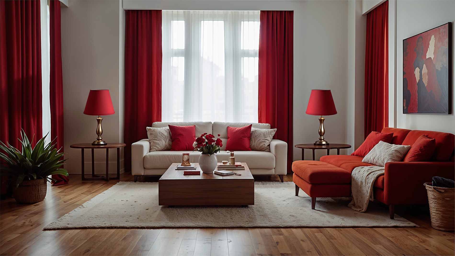 Red Handkerchief Linen Empire in a living room