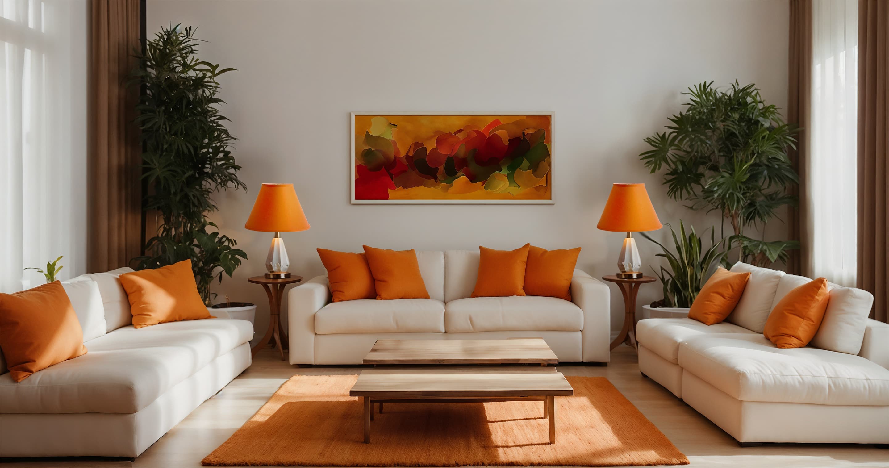 Orange Linen Empire (with Bias) in a living room
