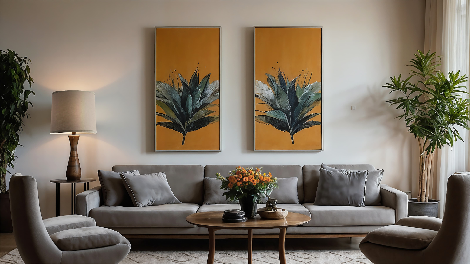 Linen retro drum lampshade next to a couch