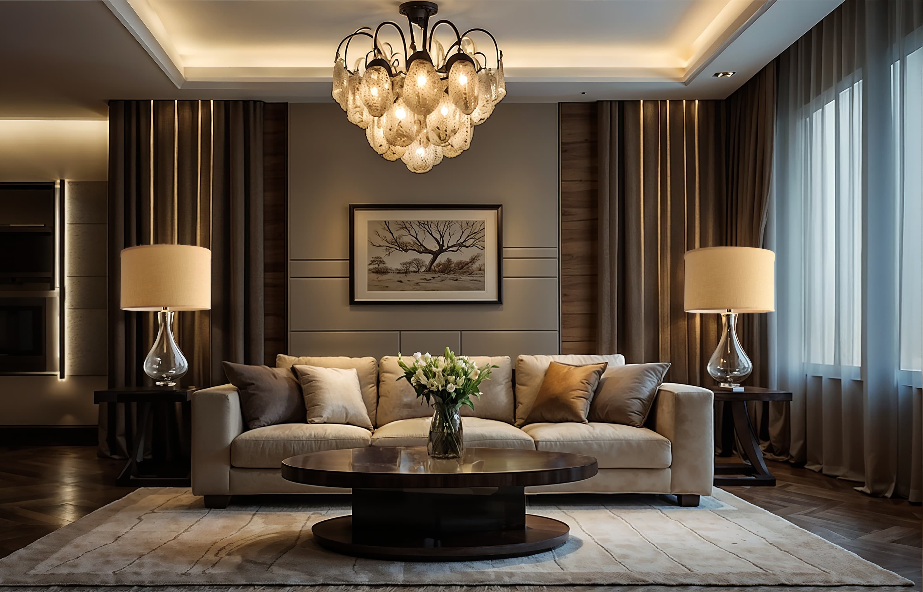 Yellow Linen Short Drum (with Bias) in a living room