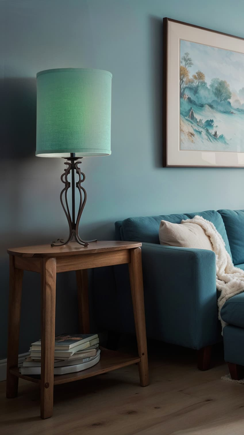 Blue Linen Tall Drum in a living room