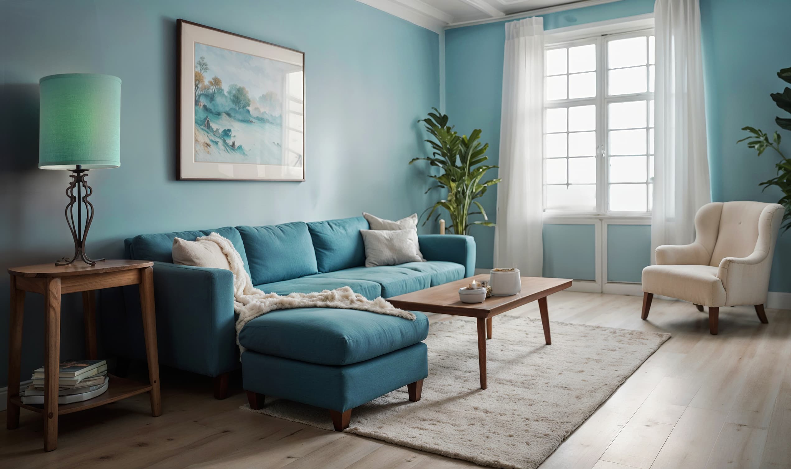 Blue Linen Tall Drum in a living room