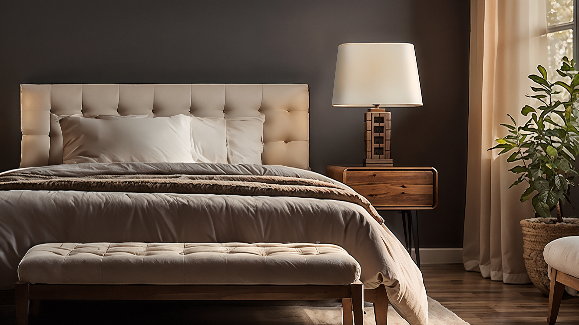 Table lamp next to a bed