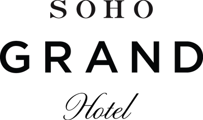 Black text on a white background reads SOHO GRAND Hotel in a mix of serif and sans-serif fonts, with SOHO and Hotel in thin, elegant script and GRAND in bold, uppercase letters.