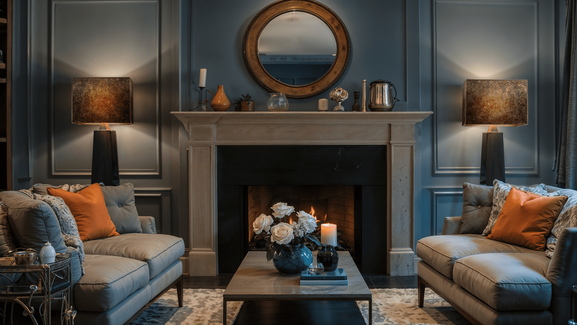 living room complemented by mica lamp shades