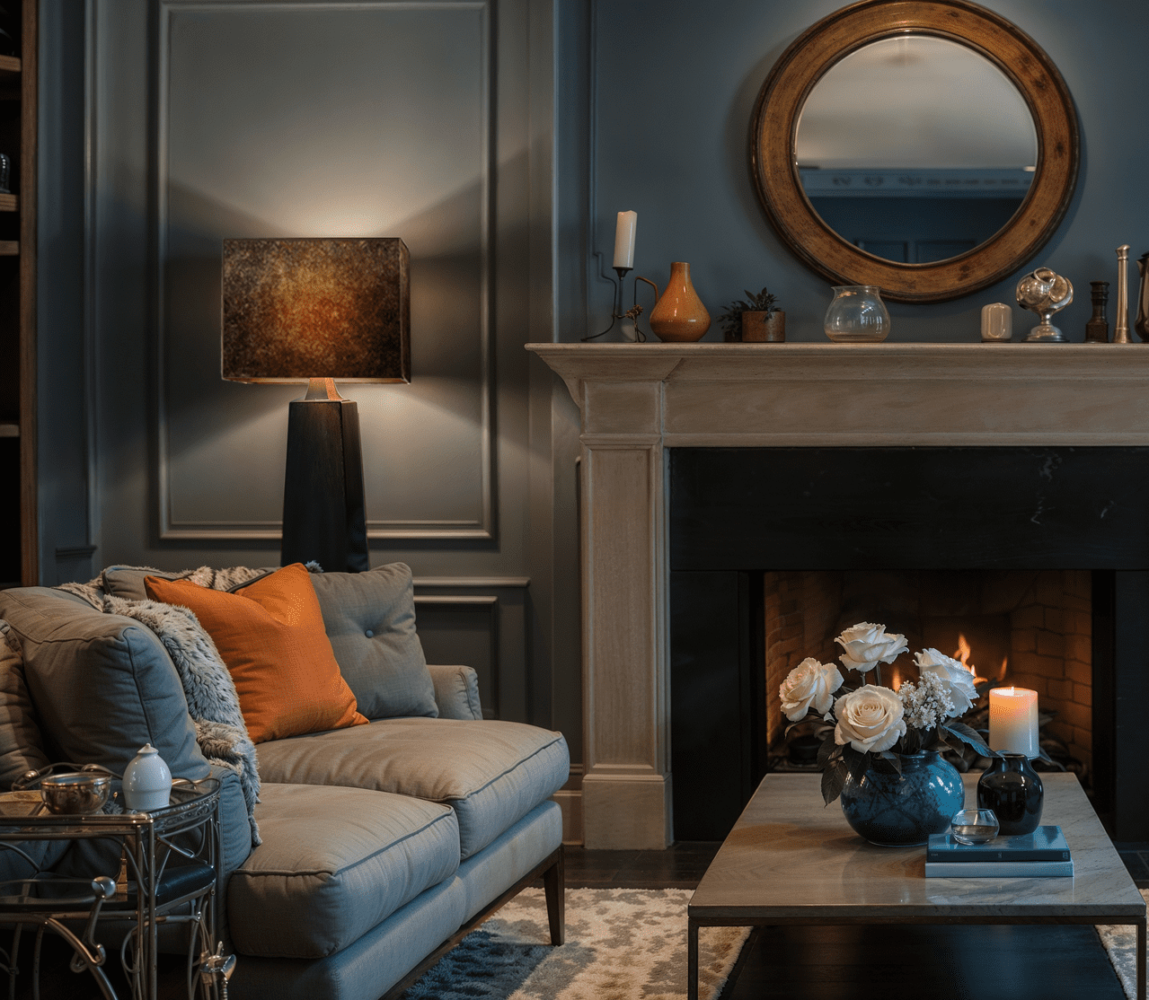 living room complemented by mica lamp shades