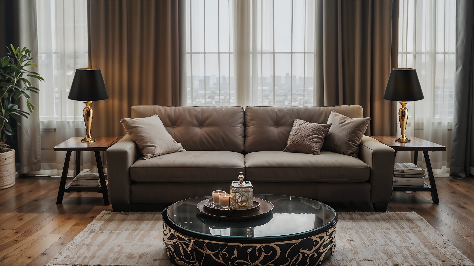 Opaque Paper Empire (w Gold Interior) in a living room