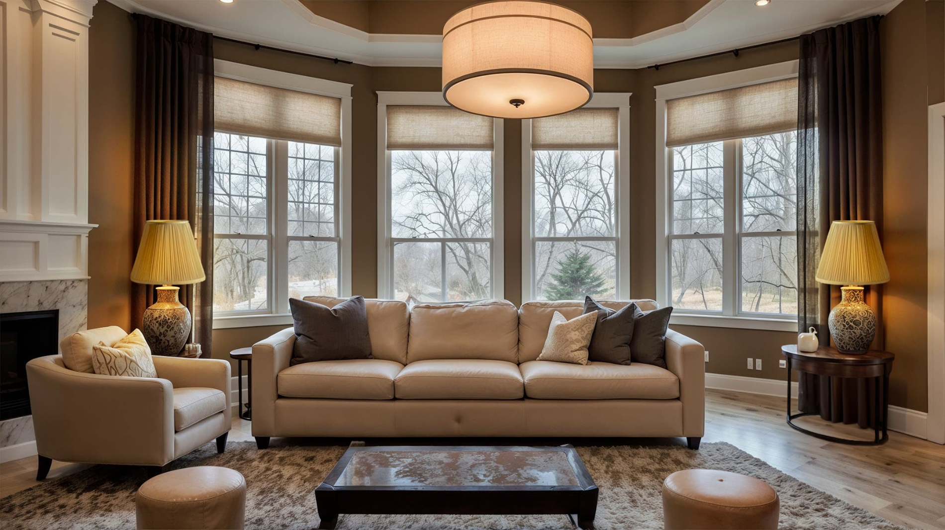 Silk Shirred Pleat Empire in a living room