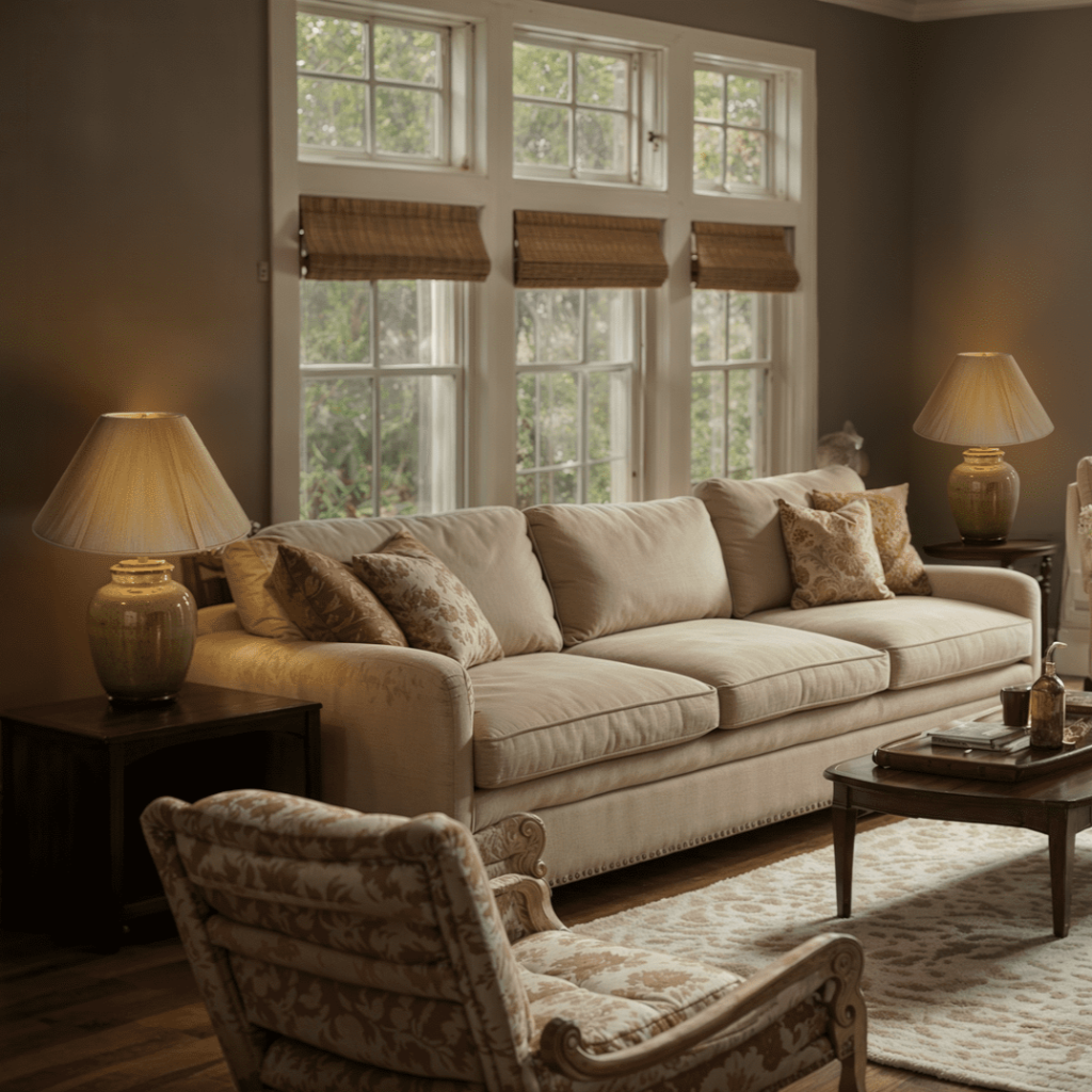 White String Lamp Shades in an elegant living room