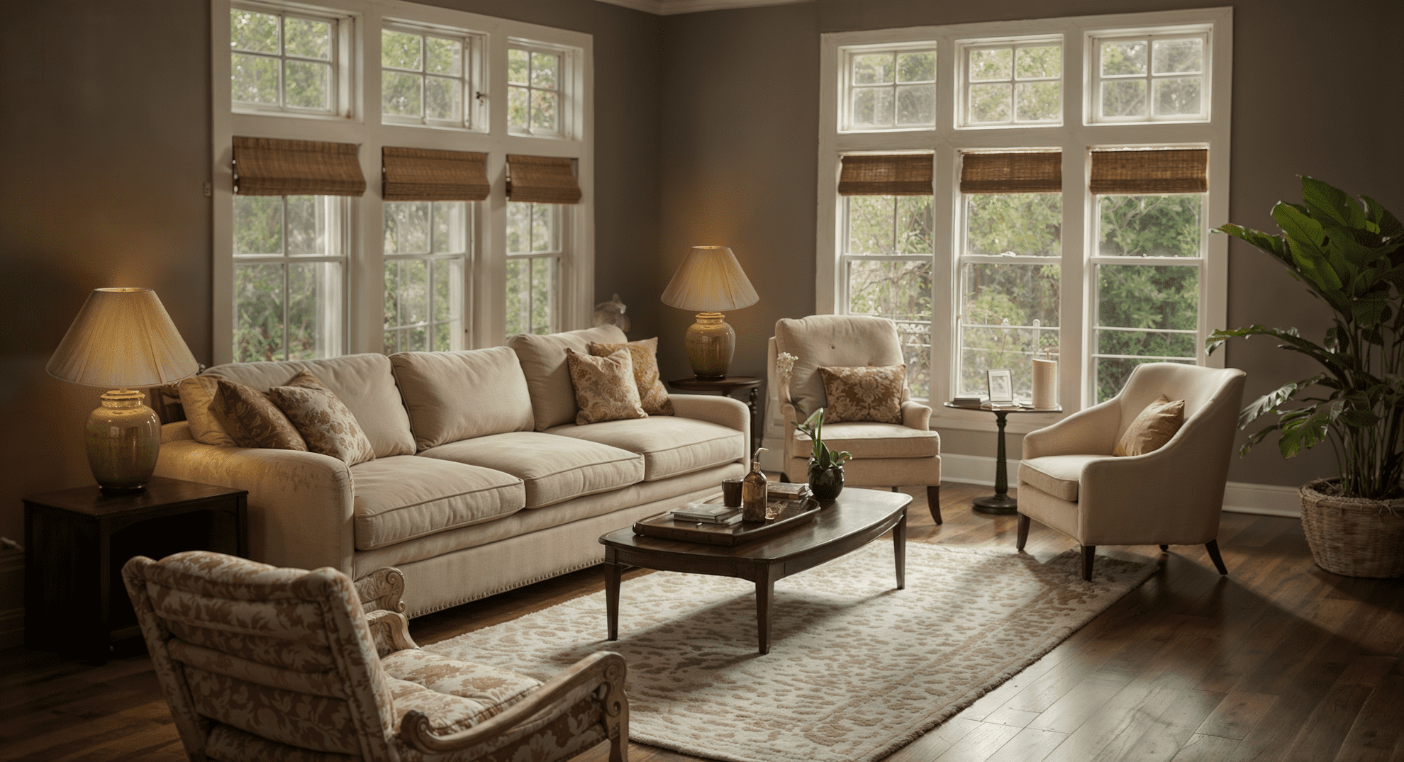 White String Lamp Shades in an elegant living room