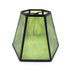 A green mica chandelier hexagonal lampshade with translucent natural stone panels and black metal framing, shown against a plain white background.