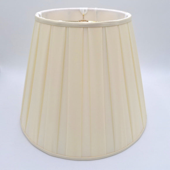 A beige pongee space box pleat empire lampshade with hand-pleated silk fabric and translucent finish, shown against a plain white background.