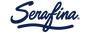 The image shows the word Serafina written in a bold, blue cursive script with a swooping underline and a registered trademark symbol next to it.