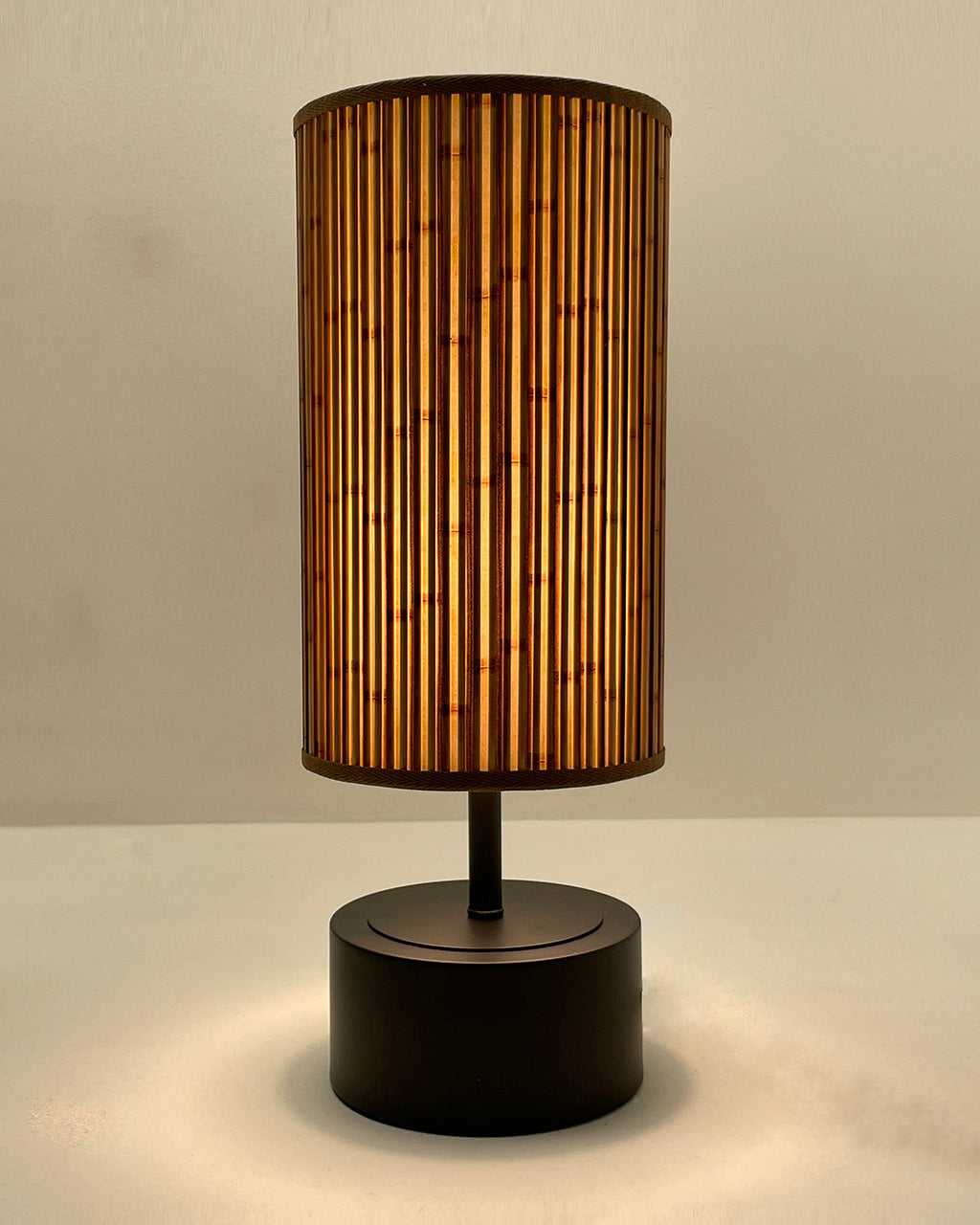 Bamboo Printed Stick Shade, Touch Lamp, Black Base
