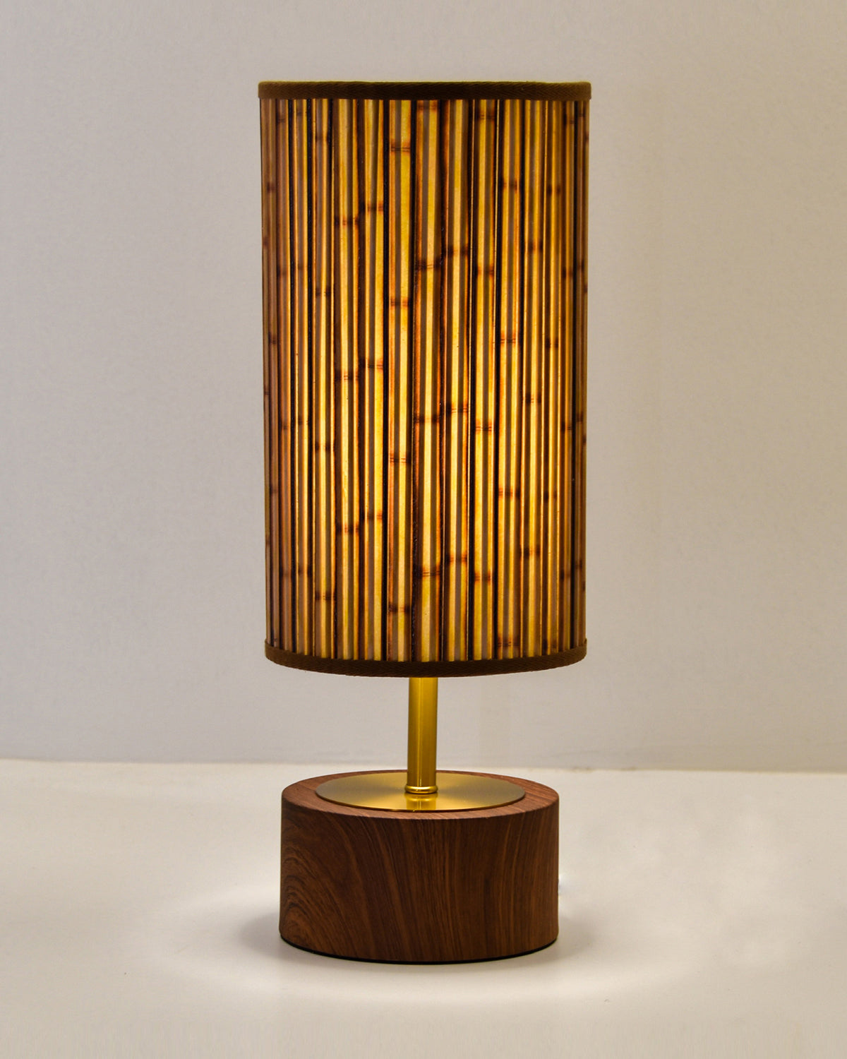 Bamboo Printed Stick Shade, Touch Lamp, Cherry Base