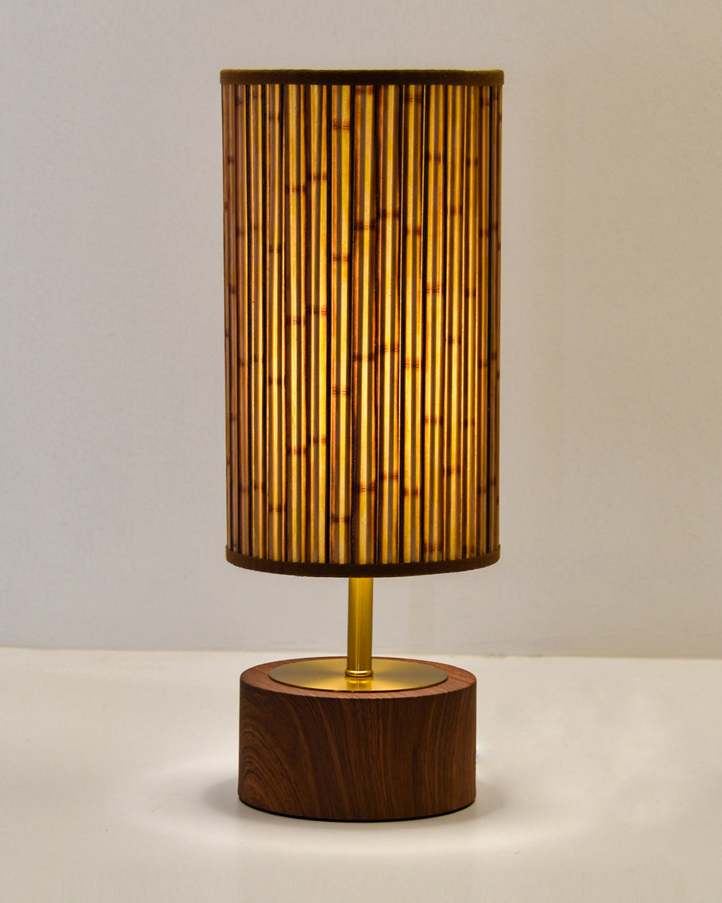 Bamboo Printed Stick Shade, Touch Lamp, Cherry Base