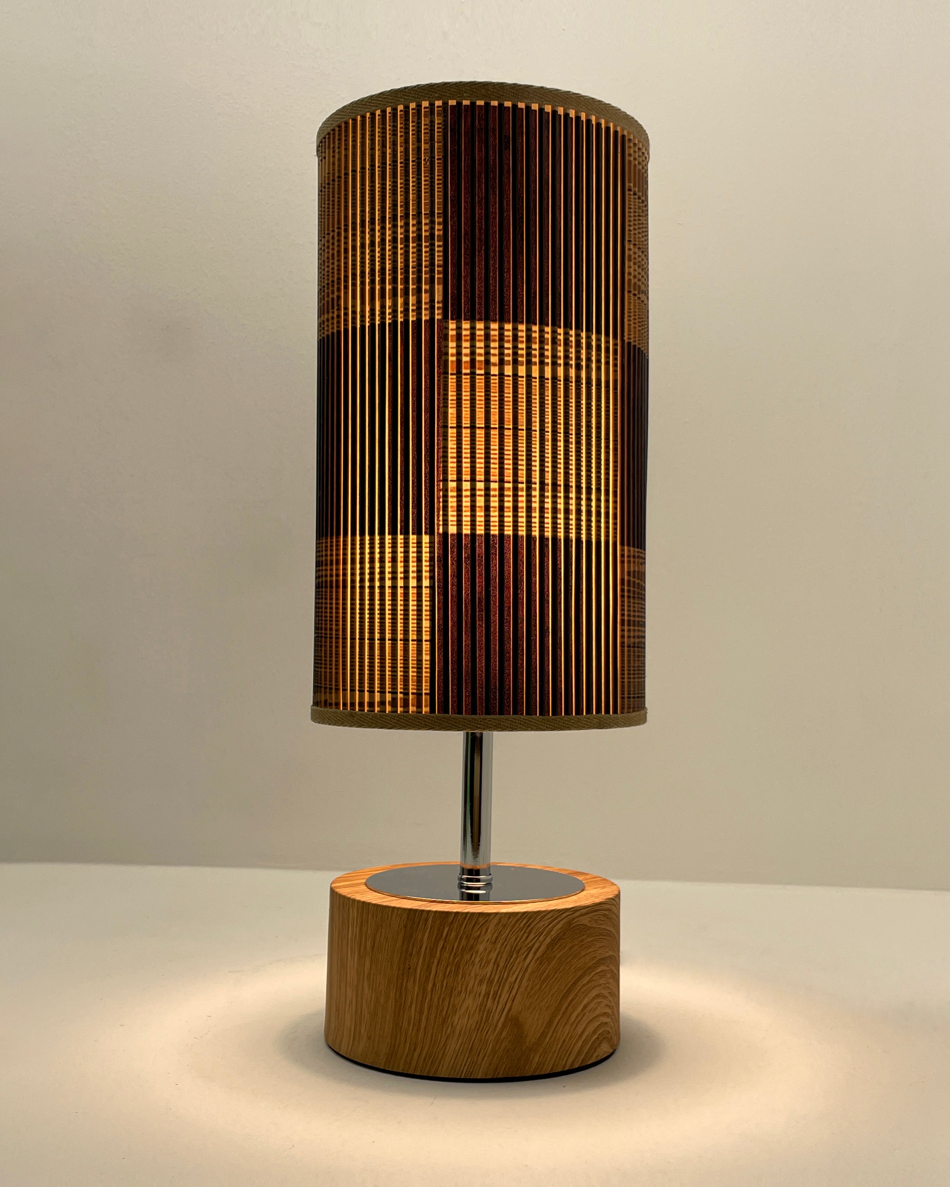 Checkered Wood Printed Stick Shade, Touch Lamp, Birch Base