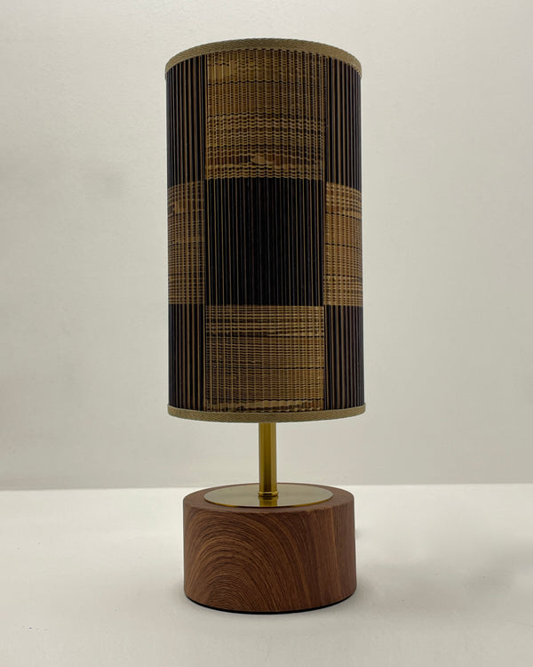 Checkered Wood Printed Stick Shade, Touch Lamp, Cherry Base