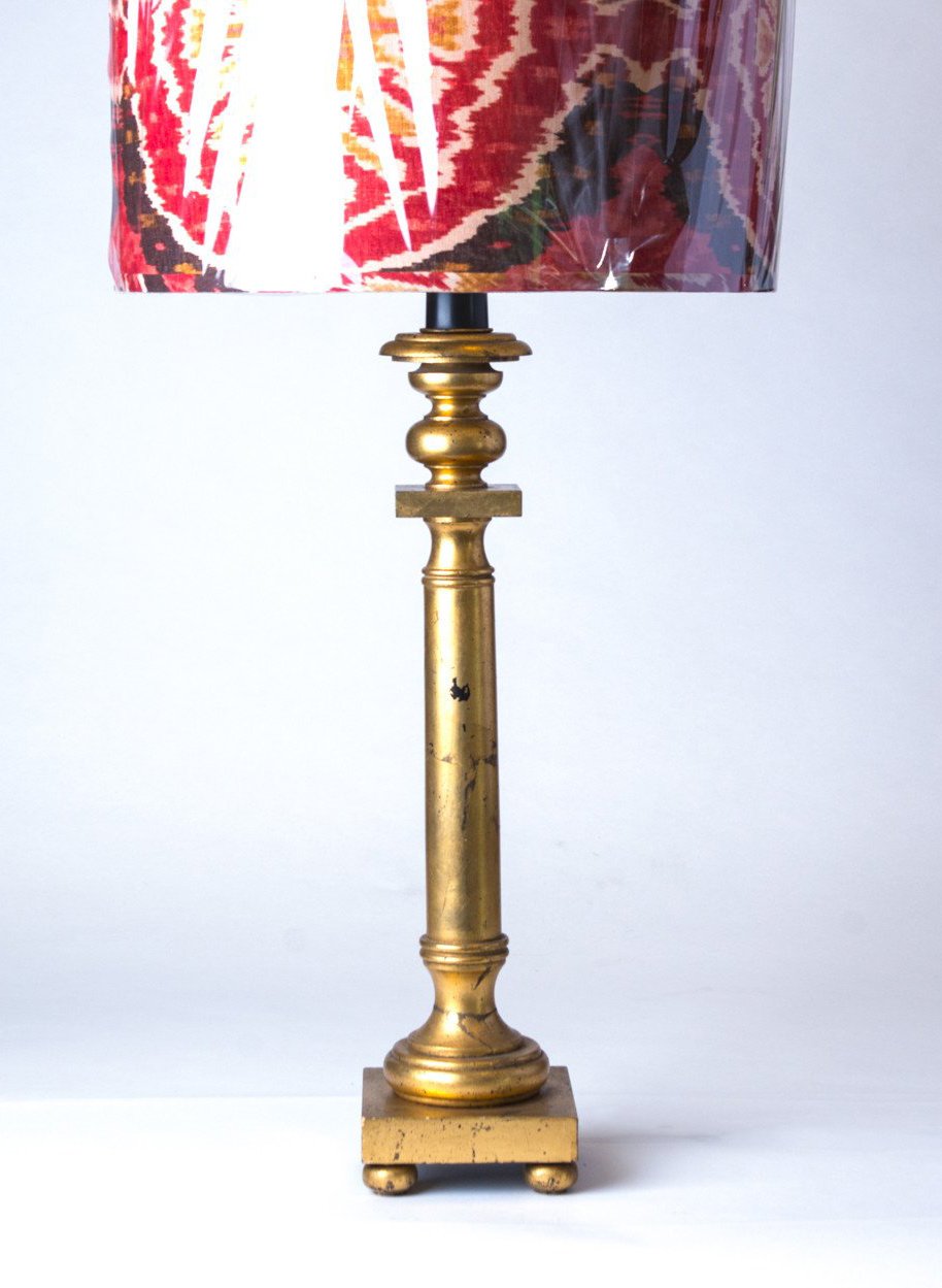 Gold Square Base Black Neck Table Lamp
