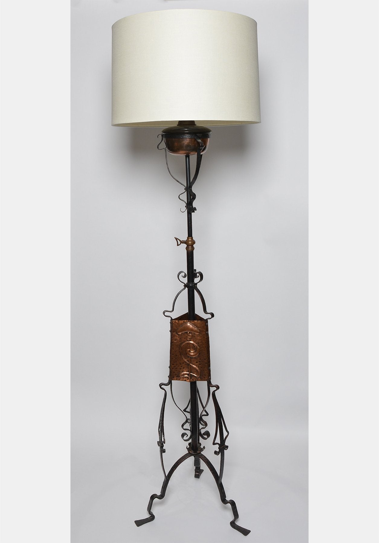 Hand Wrought Iron with Hammered Copper Plaque Floor Lamp