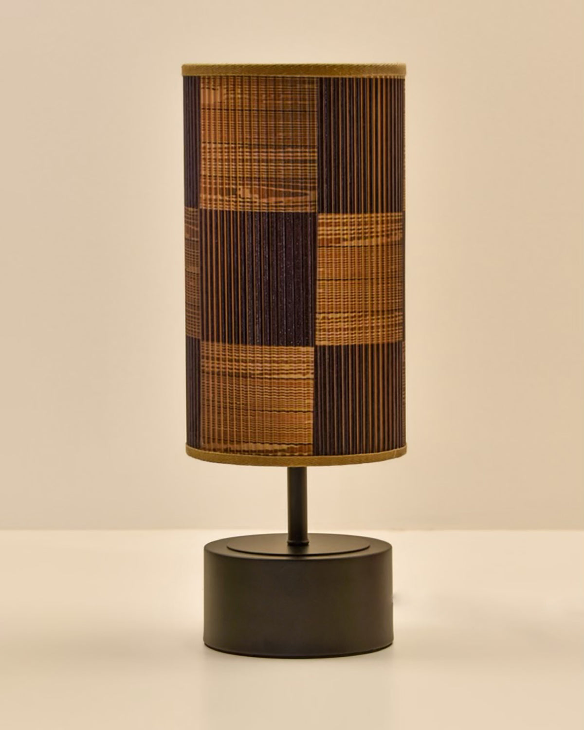 Checkered Wood Printed Stick Shade, Touch Lamp, Black Base