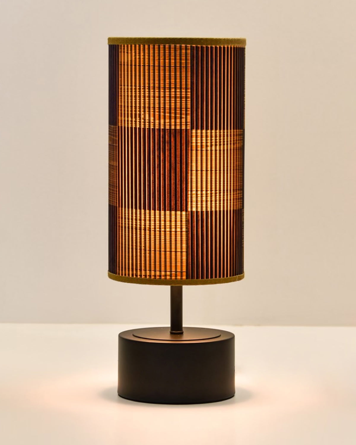 Checkered Wood Printed Stick Shade, Touch Lamp, Black Base