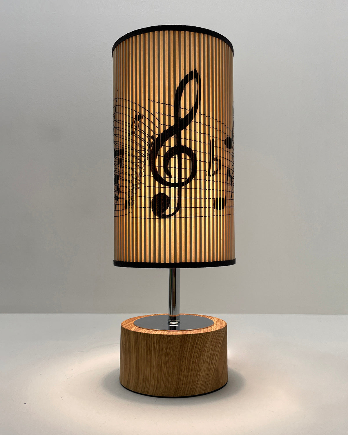 Music Note Printed Stick Shade, Touch Lamp, Birch Base