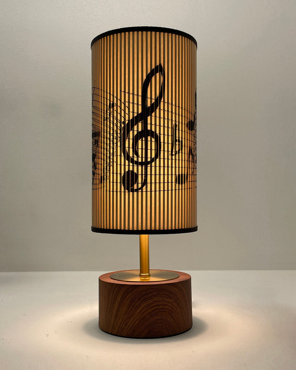 Music Note Printed Stick Shade, Touch Lamp, Cherry Base