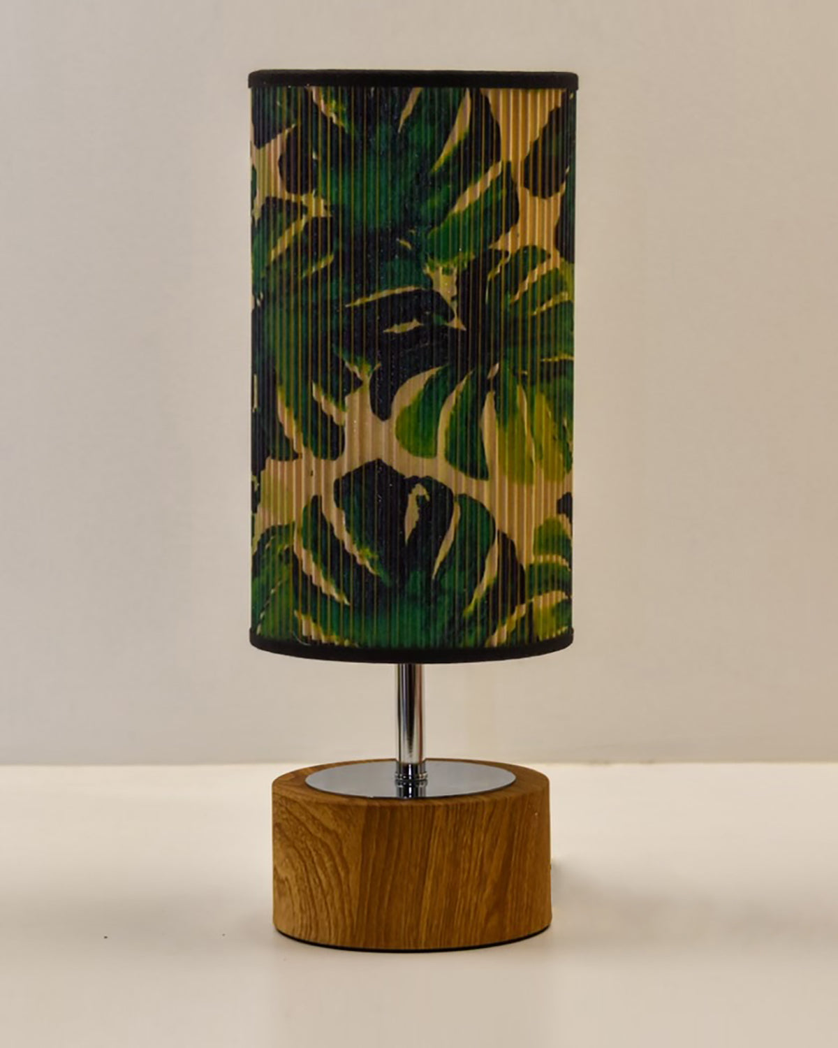 Tropical Leaf Printed Stick Shade, Touch Lamp, Birch Base