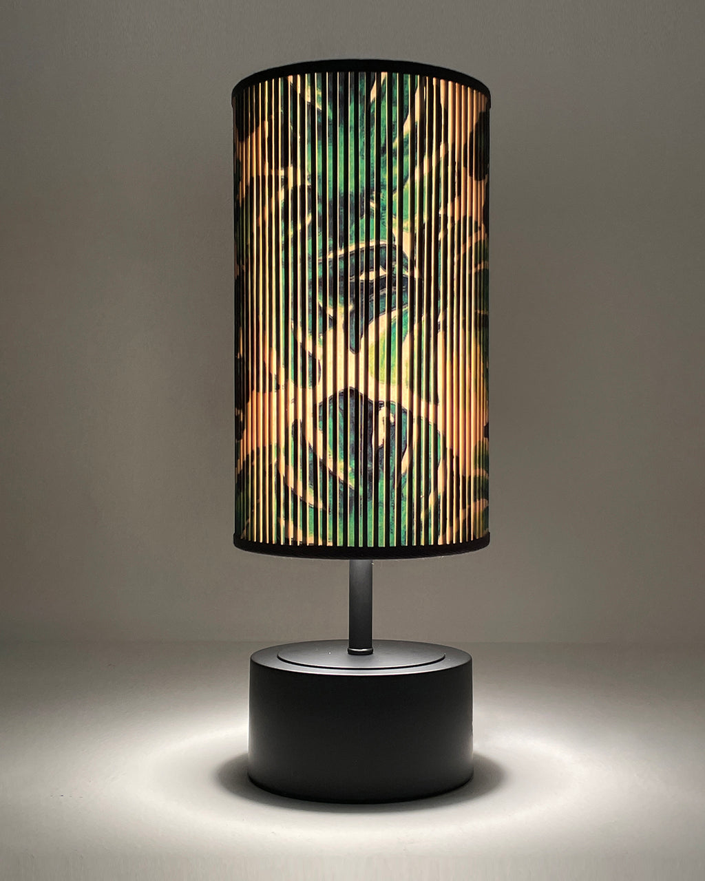 Tropical Leaf Printed Stick Shade, Touch Lamp, Black Base