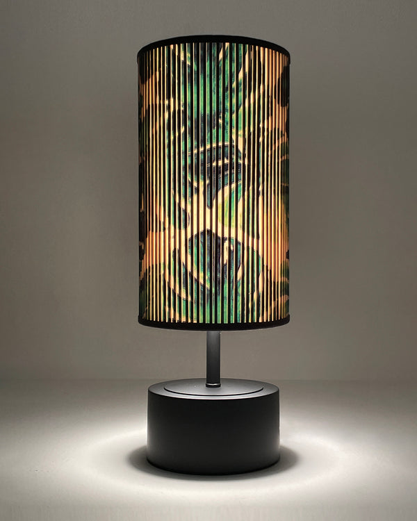 Tropical Leaf Printed Stick Shade, Touch Lamp, Black Base