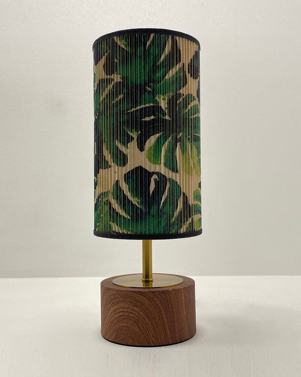 Tropical Leaf Printed Stick Shade, Touch Lamp, Cherry Base