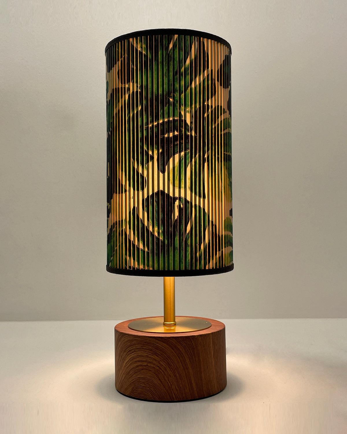 Tropical Leaf Printed Stick Shade, Touch Lamp, Cherry Base