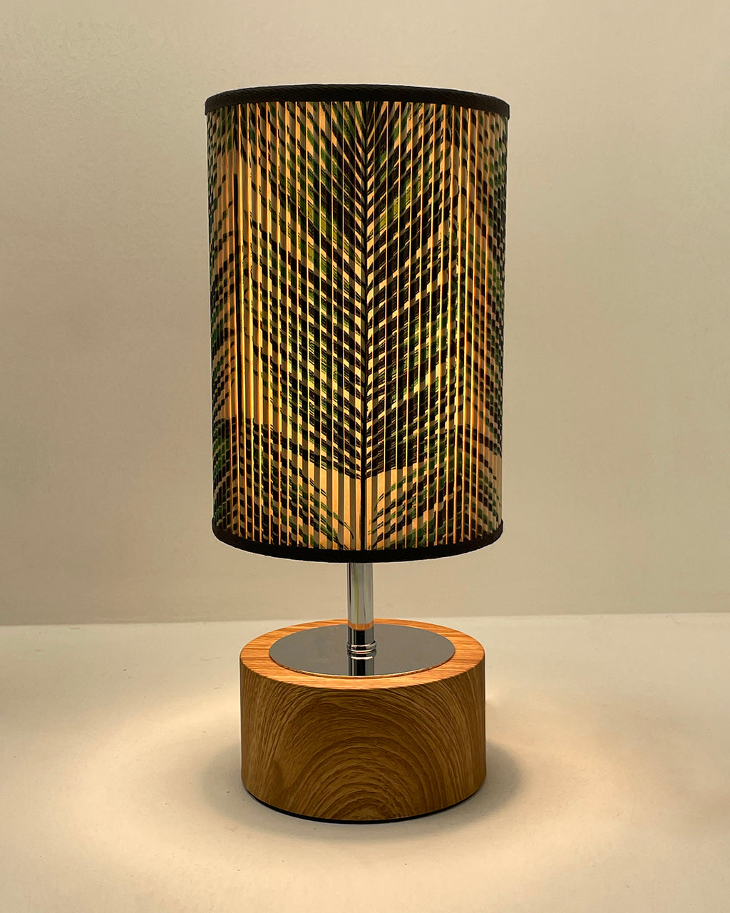 Tropical Palm Printed Stick Shade, Touch Lamp, Birch Base