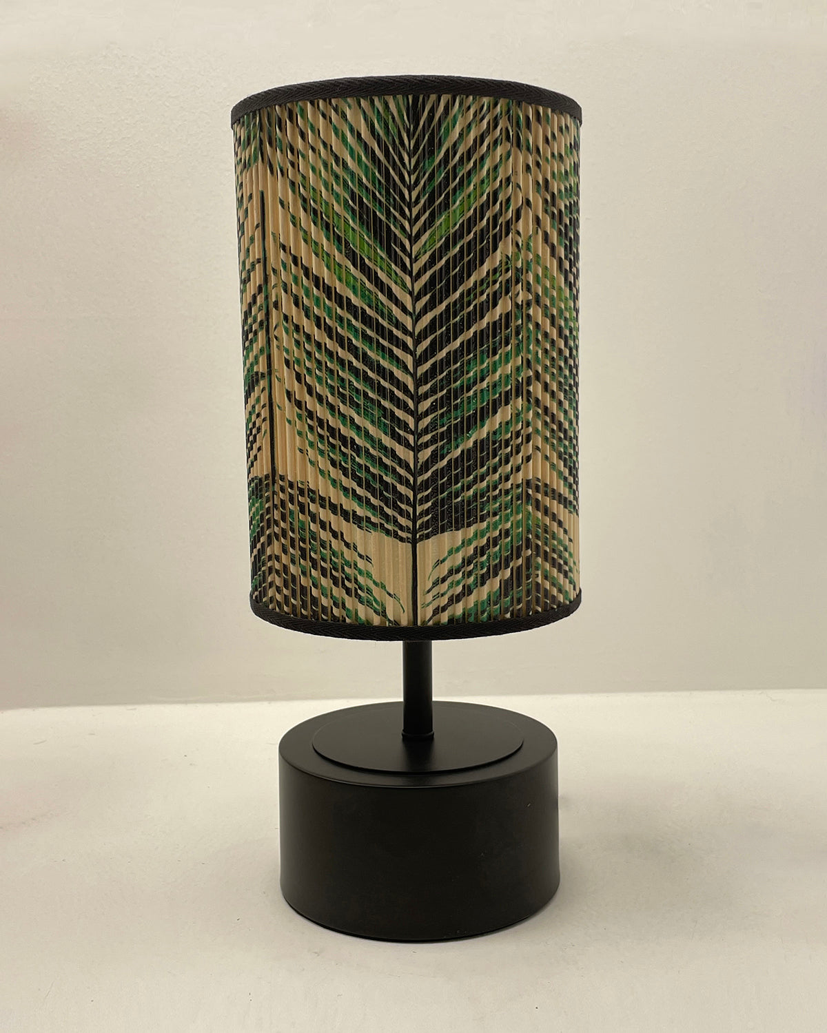 Tropical Palm Printed Stick Shade, Touch Lamp, Black Base