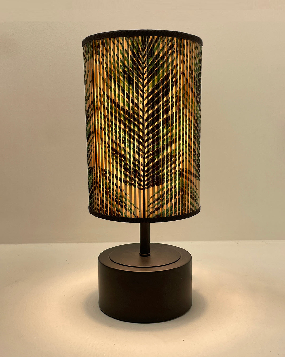 Tropical Palm Printed Stick Shade, Touch Lamp, Black Base