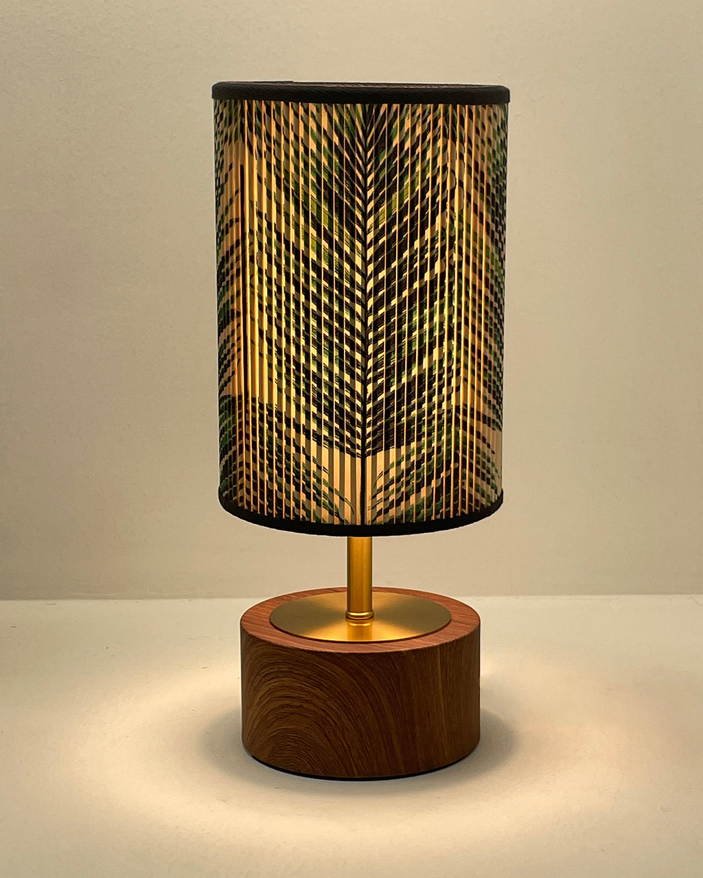 Tropical Palm Printed Stick Shade, Touch Lamp, Cherry Base